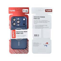 TUNIQ Zadní kryt pro iPhone 15 Pro — Magsafe PC s vláknovým vzorem — barva: modrá 3